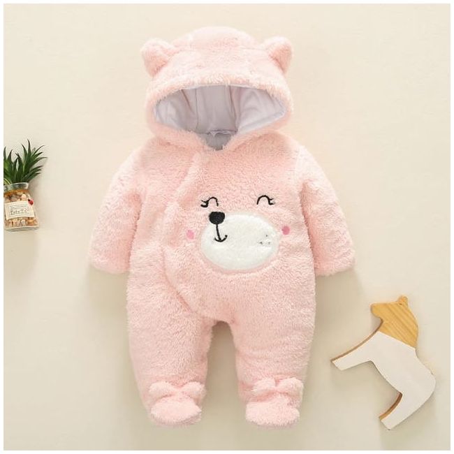 Combinezon plusat roz - Ursulet MB055-3.3-6 luni (Marimea 18 incaltaminte)