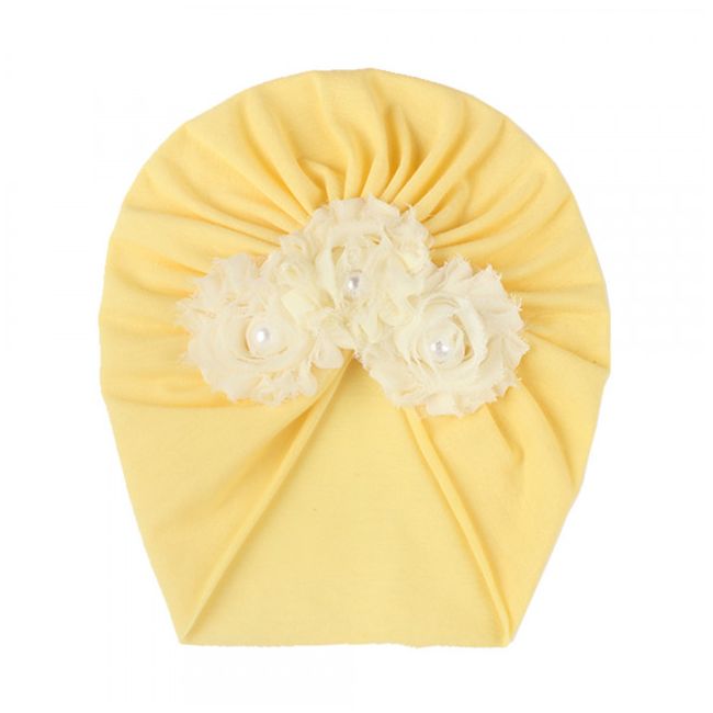 Caciulita tip turban cu floricele cu perlute aplicate MBx-19068-CT6