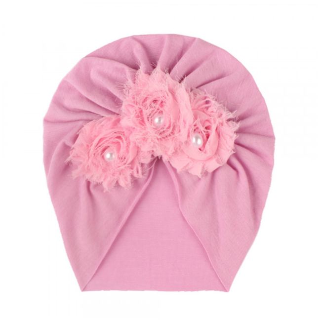 Caciulita tip turban cu floricele cu perlute aplicate MBx-19068-CT6