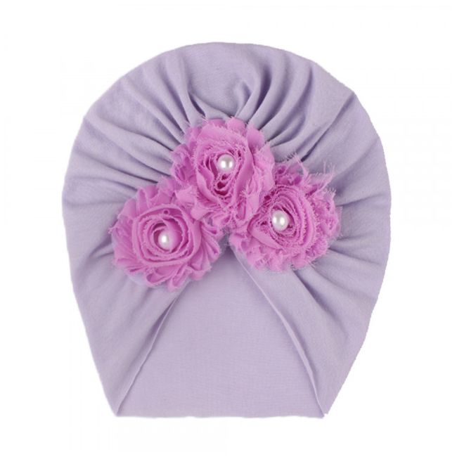 Caciulita tip turban cu floricele cu perlute aplicate MBx-19068-CT6