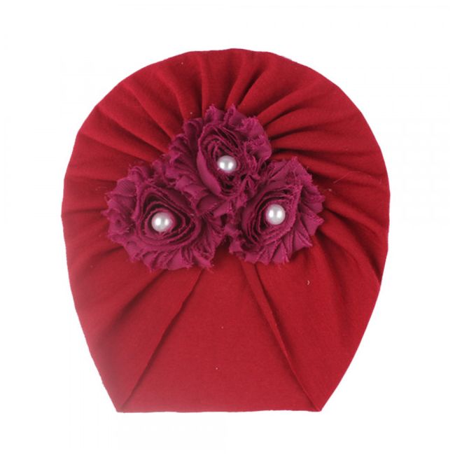Caciulita tip turban cu floricele cu perlute aplicate MBx-19068-CT6