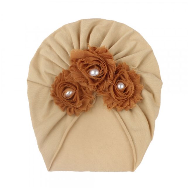 Caciulita tip turban cu floricele cu perlute aplicate MBx-19068-CT6