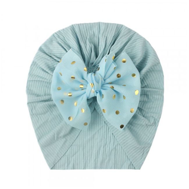 Caciulita tip turban cu fundita din tulle aplicata (Marime Disponibila: 6-9 luni (Marimea 19 incaltaminte), Culoare: Mov) MBx-21005-c1