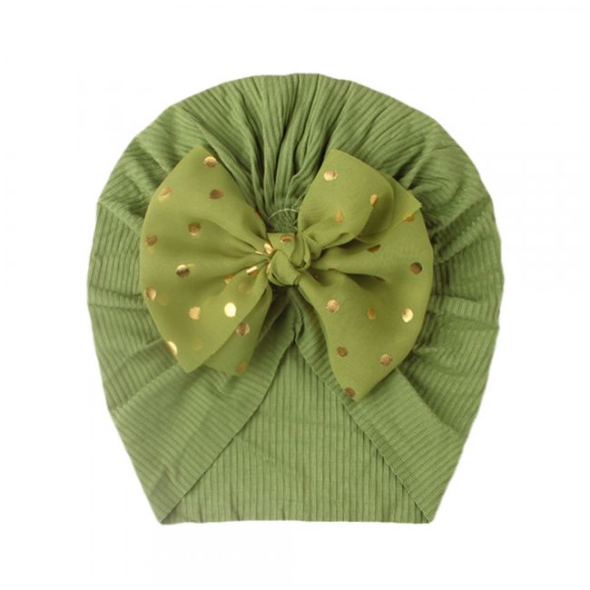 Caciulita tip turban cu fundita din tulle aplicata (Marime Disponibila: 6-9 luni (Marimea 19 incaltaminte), Culoare: Mov) MBx-21005-c1