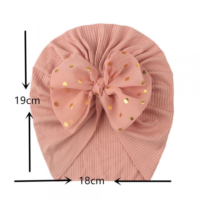 Caciulita tip turban cu fundita din tulle aplicata (Marime Disponibila: 6-9 luni (Marimea 19 incaltaminte), Culoare: Mov) MBx-21005-c1
