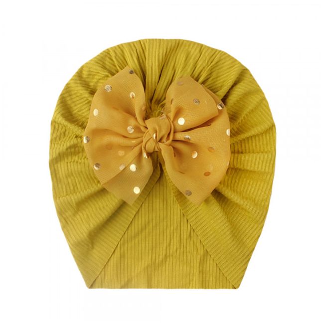 Caciulita tip turban cu fundita din tulle aplicata (Marime Disponibila: 6-9 luni (Marimea 19 incaltaminte), Culoare: Mov) MBx-21005-c1