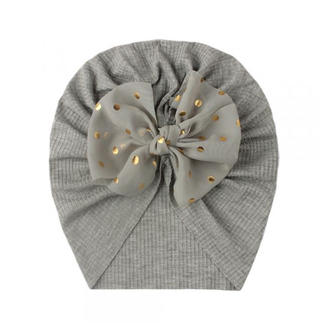 Caciulita tip turban cu fundita din tulle aplicata (Marime Disponibila: 6-9 luni (Marimea 19 incaltaminte), Culoare: Mov) MBx-21005-c1