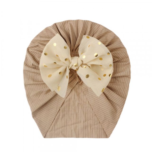 Caciulita tip turban cu fundita din tulle aplicata (Marime Disponibila: 6-9 luni (Marimea 19 incaltaminte), Culoare: Mov) MBx-21005-c1