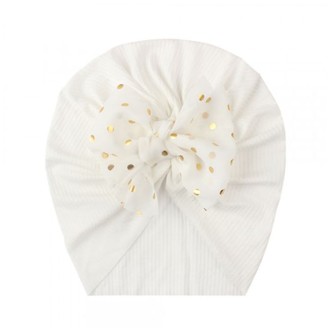 Caciulita tip turban cu fundita din tulle aplicata (Marime Disponibila: 6-9 luni (Marimea 19 incaltaminte), Culoare: Mov) MBx-21005-c1