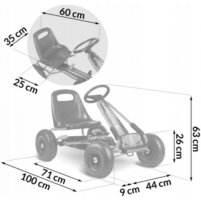 Kart cu pedale si roti gonflabile, gokart rk-594 ricokids 759401, rosu edeedi759401