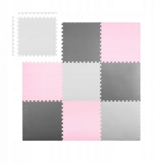 Salteluta de joaca tip puzzle 180 x 180 cm ricokids 7498 - roz - gri edeedi7498