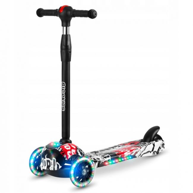 Trotineta cu roti cu led ricokids piko 765010 - negru -  alb - rosu edeedi765010