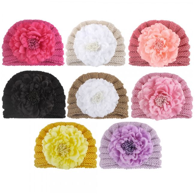Caciulita crosetata tip turban cu floare aplicata MDx-19093-sa6