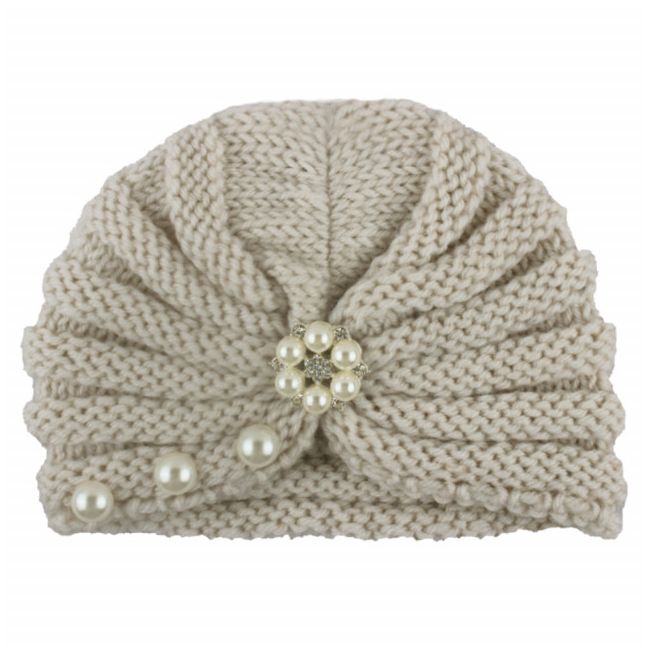 Caciulita crosetata tip turban cu perlute si strasuri MDx-19064-sa1