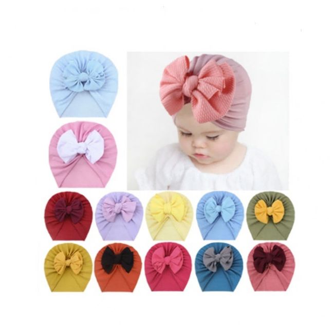 Caciulita tip turban cu fundita in fata MBx-21008-c4.3-6 luni (Marimea 18 incaltaminte)-Kaki