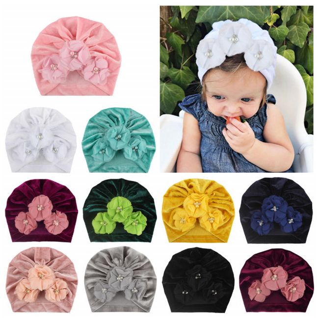 Caciulita tip turban din catifea cu flori aplicate MDx-19068-sa1