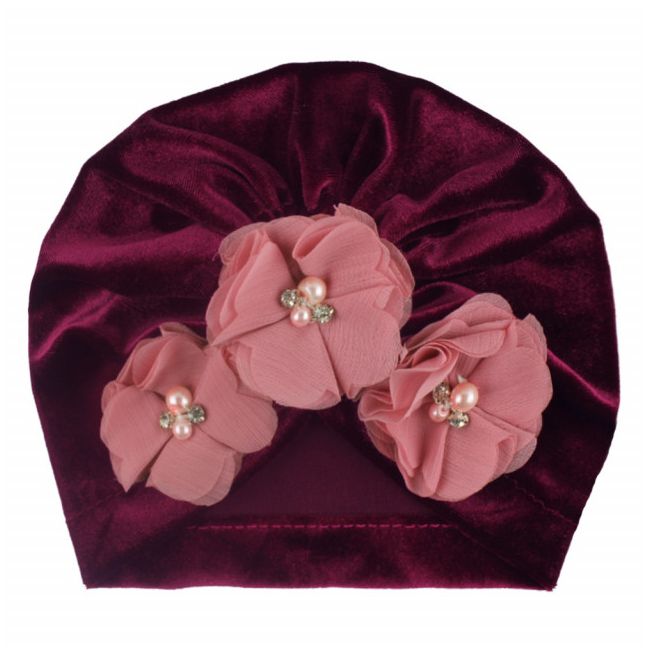 Caciulita tip turban din catifea cu flori aplicate MDx-19068-sa1