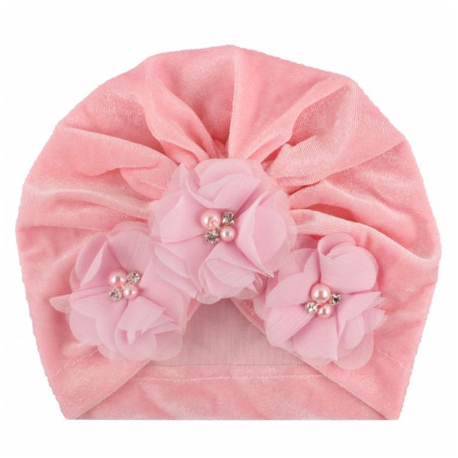 Caciulita tip turban din catifea cu flori aplicate MDx-19068-sa1