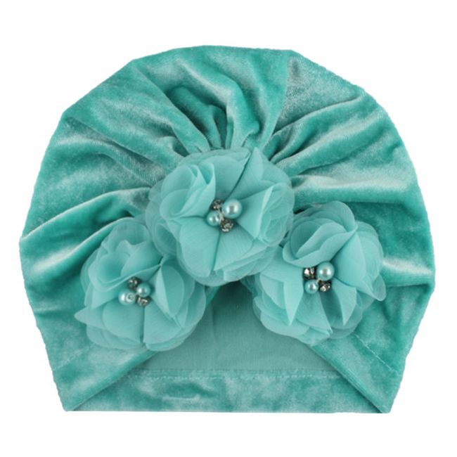 Caciulita tip turban din catifea cu flori aplicate MDx-19068-sa1