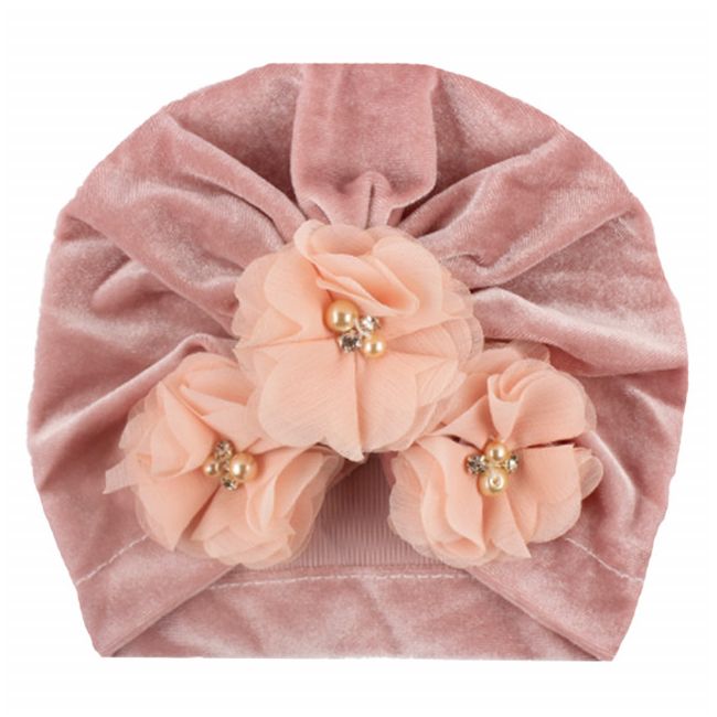 Caciulita tip turban din catifea cu flori aplicate MDx-19068-sa1