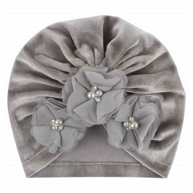 Caciulita tip turban din catifea cu flori aplicate MDx-19068-sa1