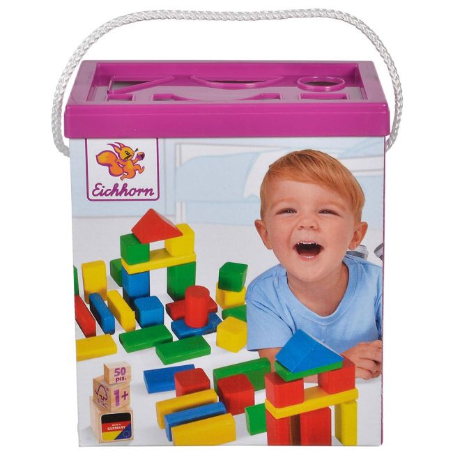 Jucarie eichhorn cuburi in galetusa coloured wooden blocks 50 piese hubs100050161