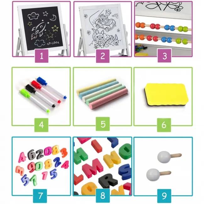 Tabla educationala cu doua fete si accesorii ricokids rk-800, 101 x 54 x 55 cm, gri edeedi780000