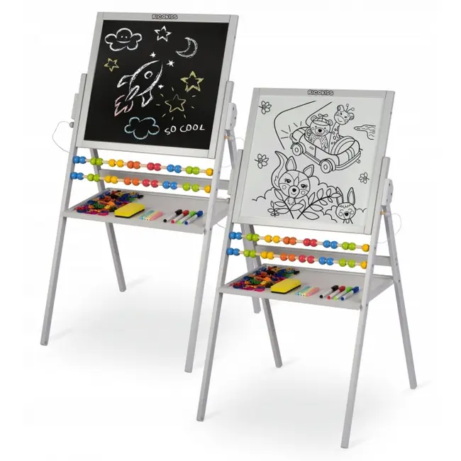 Tabla educationala cu doua fete si accesorii ricokids rk-800, 101 x 54 x 55 cm, gri edeedi780000