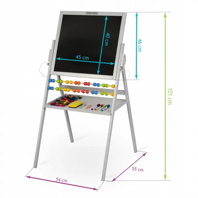 Tabla educationala cu doua fete si accesorii ricokids rk-800, 101 x 54 x 55 cm, gri edeedi780000
