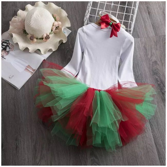 Body cu MANECA SCURTA si fustita tutu rosu cu verde - Primul meu Craciun ID-14.12-18 luni (Marimea 21 incaltaminte)
