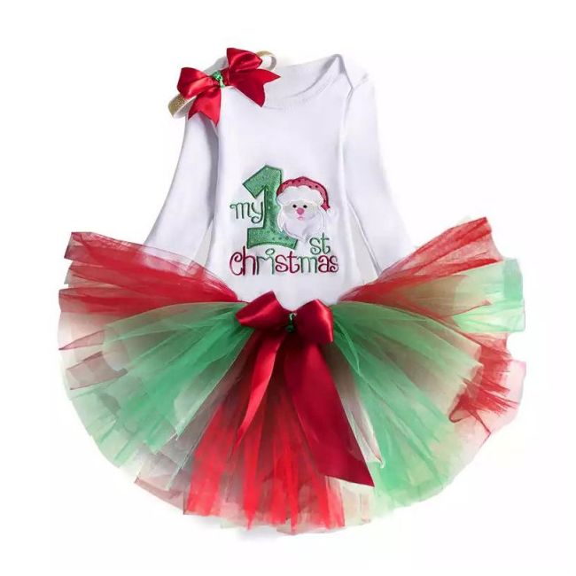 Body cu MANECA SCURTA si fustita tutu rosu cu verde - Primul meu Craciun ID-14.12-18 luni (Marimea 21 incaltaminte)