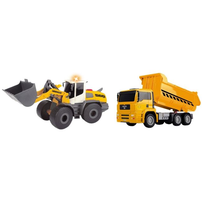 Set dickie toys construction twin pack camion basculant man si buldozer liebherr l566 xpower hubs203726008