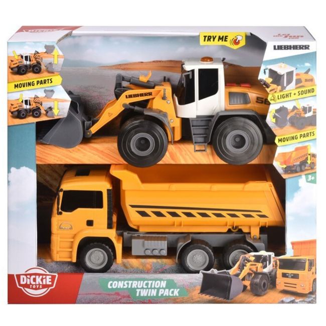 Set dickie toys construction twin pack camion basculant man si buldozer liebherr l566 xpower hubs203726008