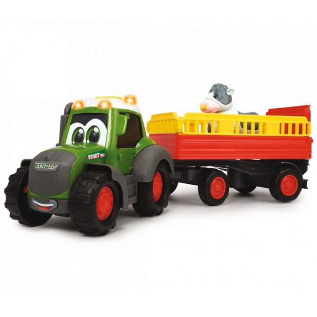 Tractor dickie toys happy fendt animal trailer cu remorca si figurina vaca hubs204115001