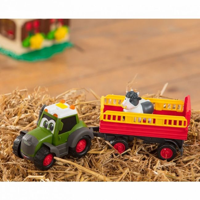 Tractor dickie toys happy fendt animal trailer cu remorca si figurina vaca hubs204115001