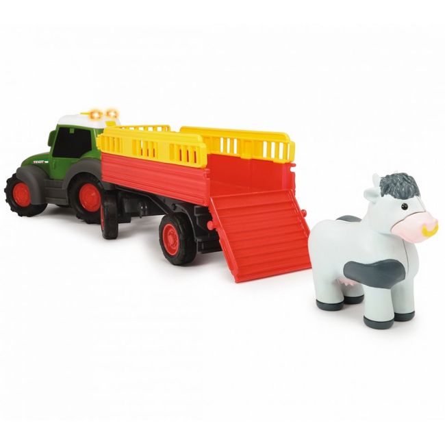 Tractor dickie toys happy fendt animal trailer cu remorca si figurina vaca hubs204115001