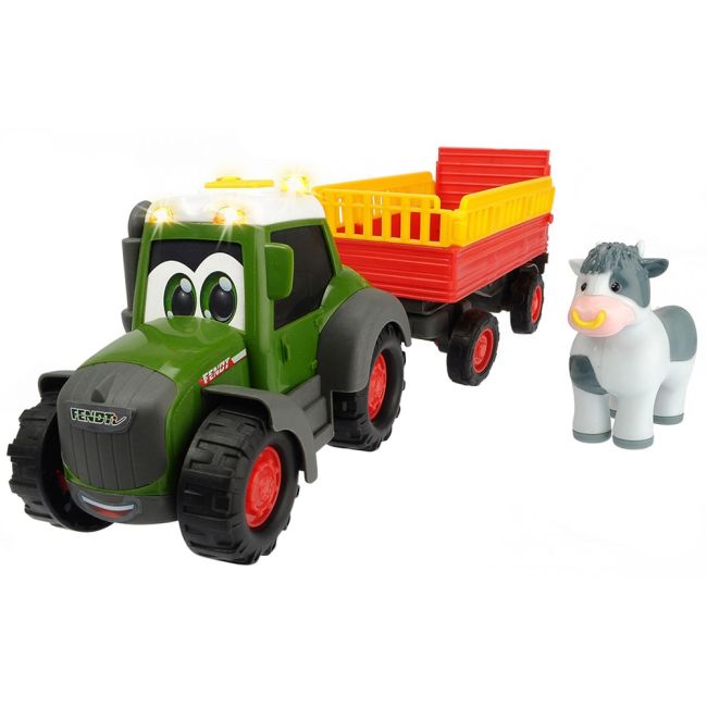 Tractor dickie toys happy fendt animal trailer cu remorca si figurina vaca hubs204115001
