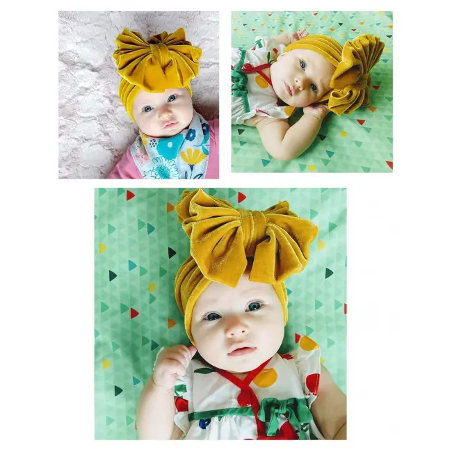 Bentita lata din catifea cu funda (Marime Disponibila: 6-12 luni (Marimea 19 incaltaminte), Culoare: Galben) MBHGR13-DIV