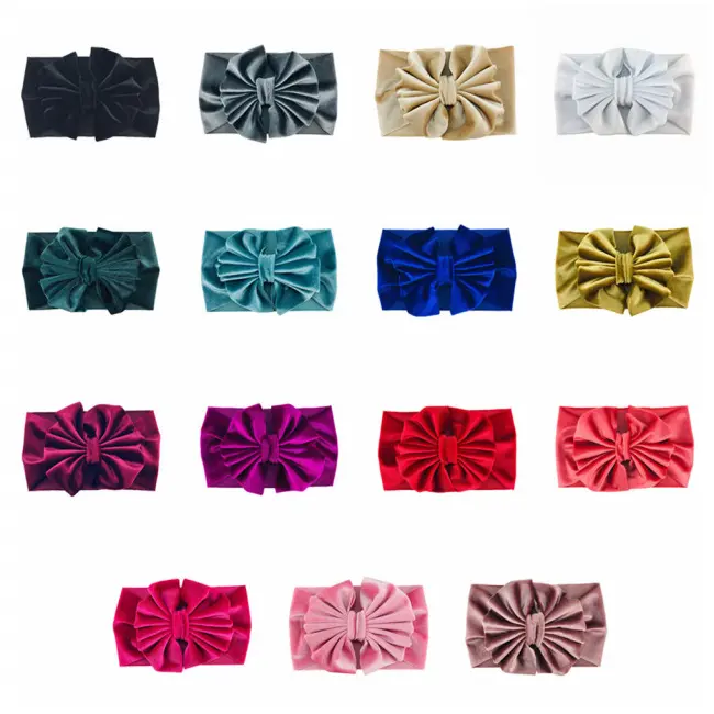 Bentita lata din catifea cu funda (Marime Disponibila: 6-12 luni (Marimea 19 incaltaminte), Culoare: Galben) MBHGR13-DIV
