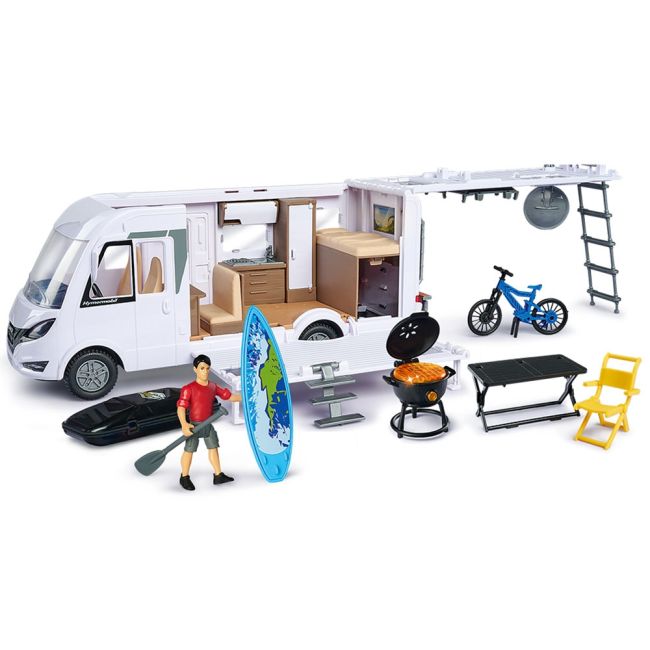 Rulota dickie toys camper hymer camping van class b cu figurina si accesorii hubs203837021