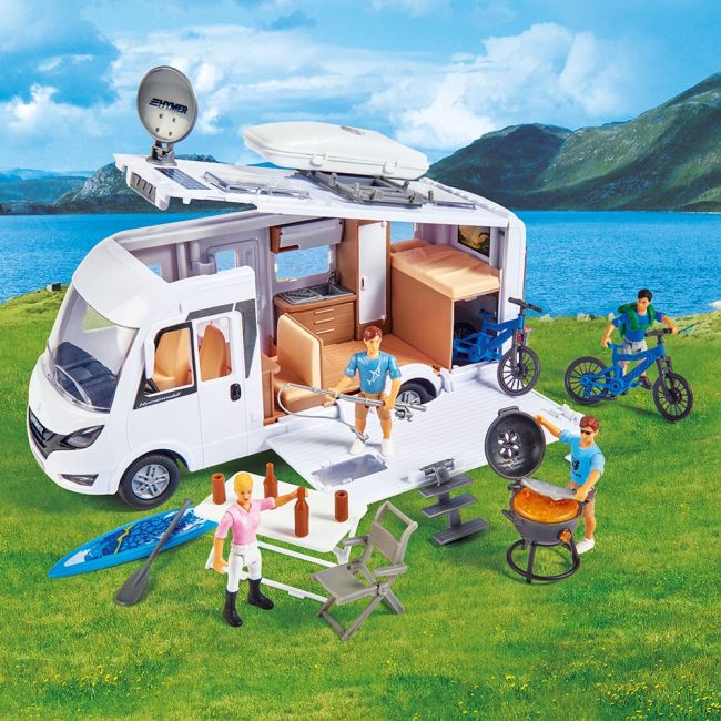 Rulota dickie toys camper hymer camping van class b cu figurina si accesorii hubs203837021