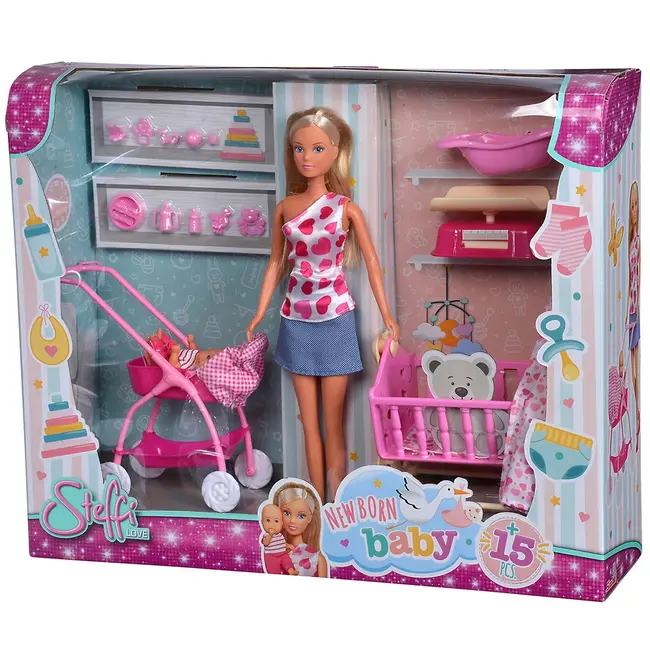 Set simba steffi love new born baby set papusa 29 cm, 1 bebelus si accesorii hubs105730861