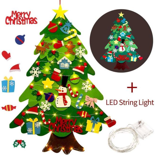 Brad de Craciun din Fetru in 2 culori 100x70 m, 32 decoratiuni si banda LED inclusa Bambinice BN037 BBJBN037_Initiala