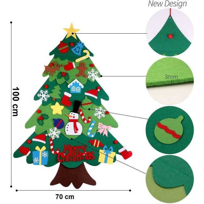 Brad de Craciun din Fetru in 2 culori 100x70 m, 32 decoratiuni si banda LED inclusa Bambinice BN037 BBJBN037_Initiala