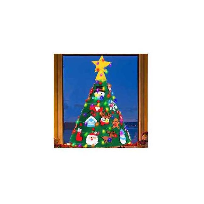 Brad de Craciun din Fetru model Conic 3D, 90x55cm,  18 decoratiuni si banda LED inclusa Bambinice BN038 BBJBN038_Initiala