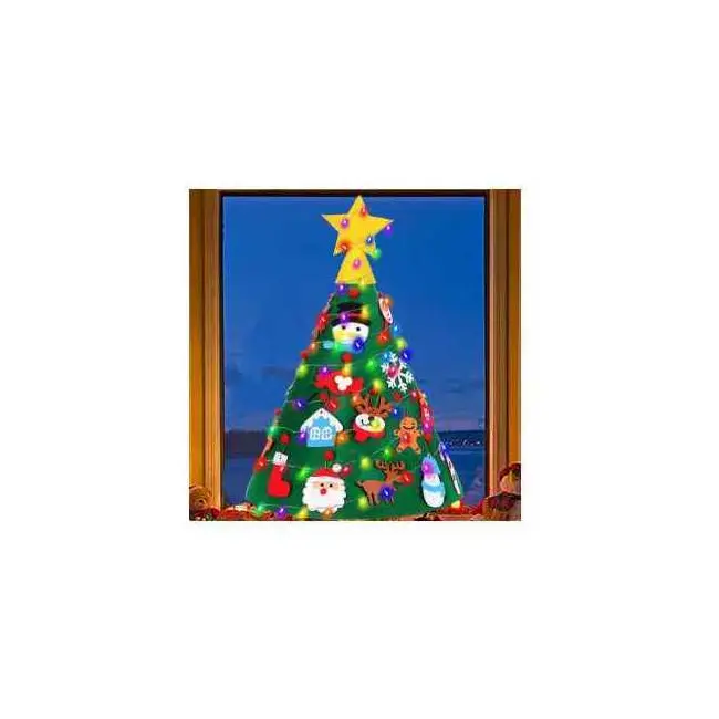 Brad de Craciun din Fetru model Conic 3D, 90x55cm,  18 decoratiuni si banda LED inclusa Bambinice BN038 BBJBN038_Initiala