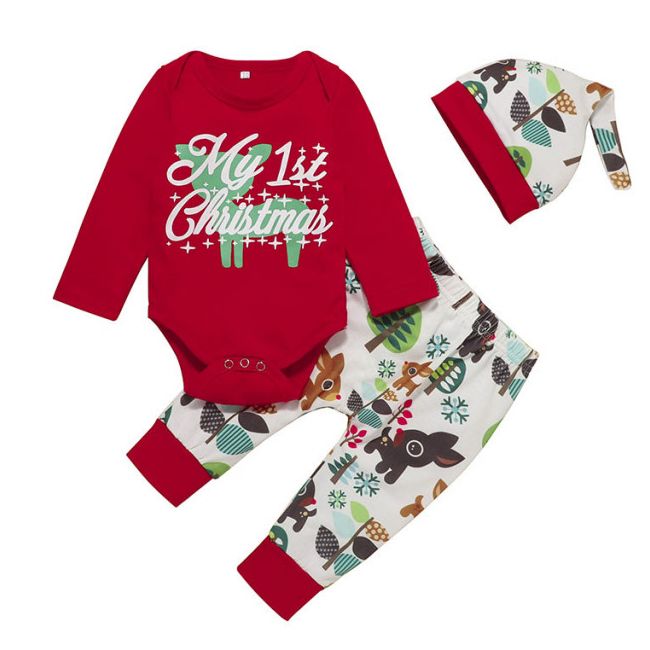 Costumas din 3 piese cu body rosu - My 1st Christmas MBMS22.9-12 luni (Marimea 20 incaltaminte)