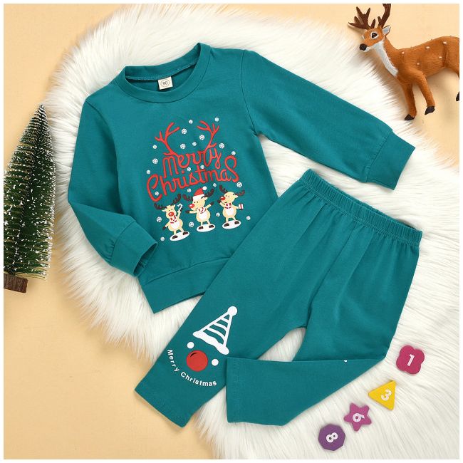 Pijama turqoise pentru copii - Merry Christmas MBMS06