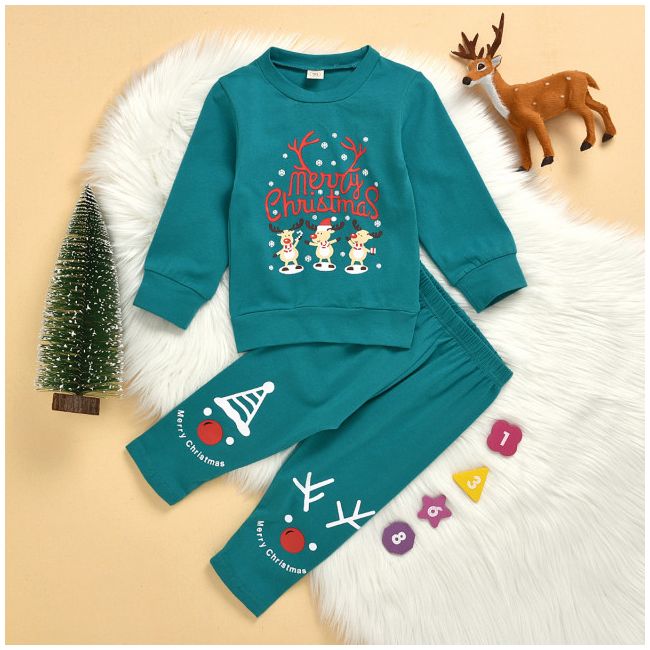 Pijama turqoise pentru copii - Merry Christmas MBMS06