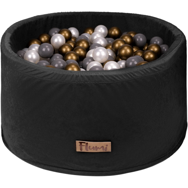 Piscina Uscata Pentru Copii Negru 90X40cm cu 200 bile incluse Flumi FM3302913 BBJFM3302913_Alb/Gri/Auriu